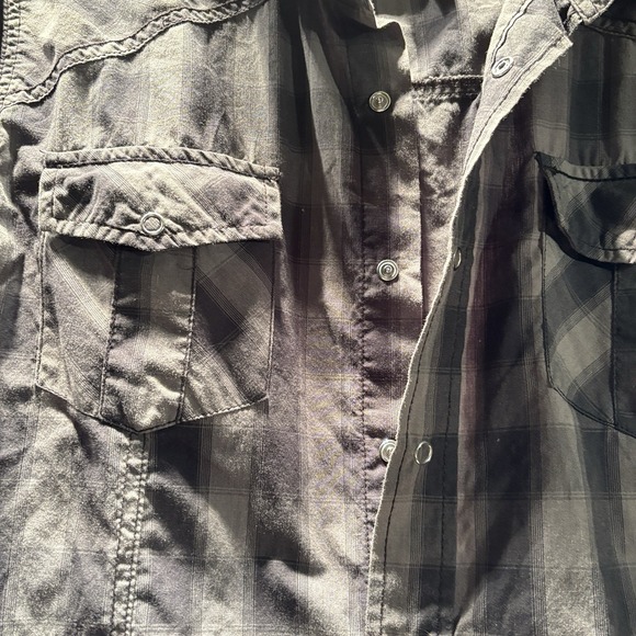 No Boundaries Shirt Adult XL Gray/ Black Plaid Snap Button Up Western Mens - Picture 2 of 12
